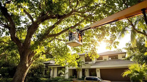 Boom lift tree trimming for difficult to reach areas